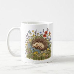 Sleeping Hedgehog in Wildflower Meadow Aesthetic Coffee Mug