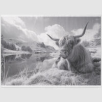 Sleeping Highland Cow Black and White Decoupage