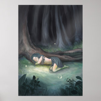 Sleeping in the Woods - Girl in Forest Painting Poster