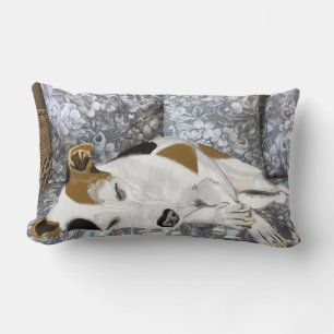 Sleeping Jack Russell against abstract ferns Lumbar Cushion