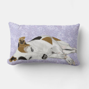 Sleeping Jack Russell on a Blue Floral Background Lumbar Cushion
