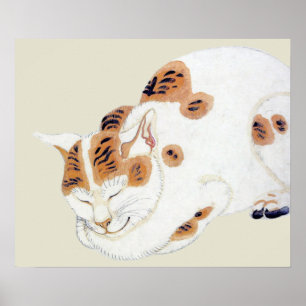 Sleeping Japanese Cat Art Poster Print