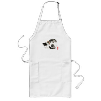 Sleeping Japanese Cat Black and White Long Apron