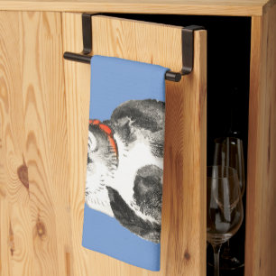 Sleeping Japanese Cat Black and White Tea Towel