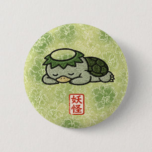 Sleeping Kappa Pin Button   Cute Japanese Yokai Ba