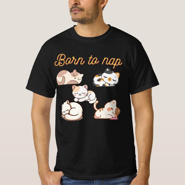  Sleeping Kawaii Cats Cartoon Design T-Shirt (Front)