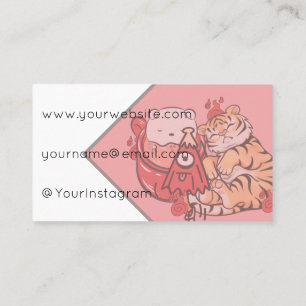 Sleeping Kawaii Tiger and Kasa-obake Spirit Business Card