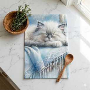 Sleeping Kitten Blue Cottagecore Dream Tea Towel