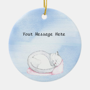 Sleeping Kitten Illustration Ceramic Tree Decoration