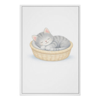 Sleeping Kitten Illustration – Premium Nursery Wal Poster