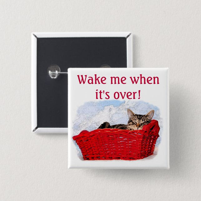 Sleeping Kitten In Bright Red Basket 15 Cm Square Badge (Front & Back)