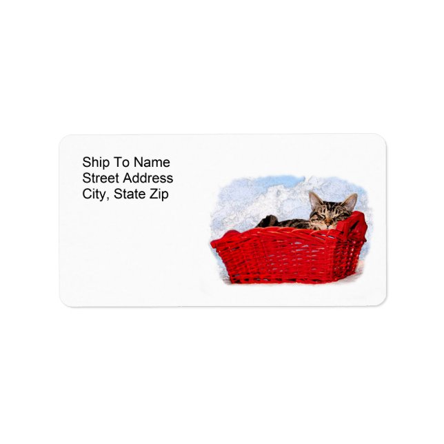 Sleeping Kitten In Bright Red Basket Label (Front)
