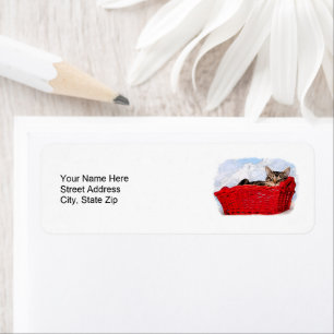 Sleeping Kitten In Bright Red Basket Return Address Label