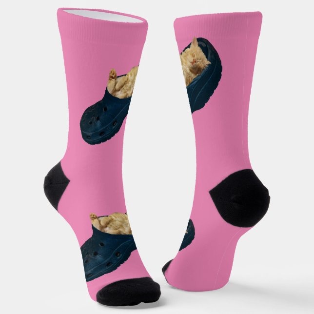 Sleeping Kitten In Croc Shoe, Crew Socks (Angled)