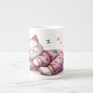 Sleeping Kitten in Pyjamas Bone China Mug