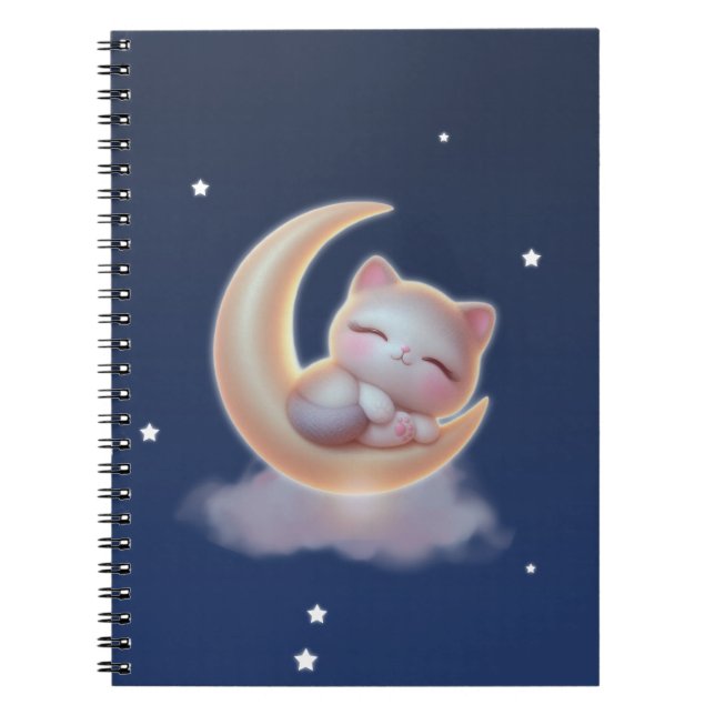 Sleeping Kitten Moon – Cute Kawaii Cat Notebook (Front)