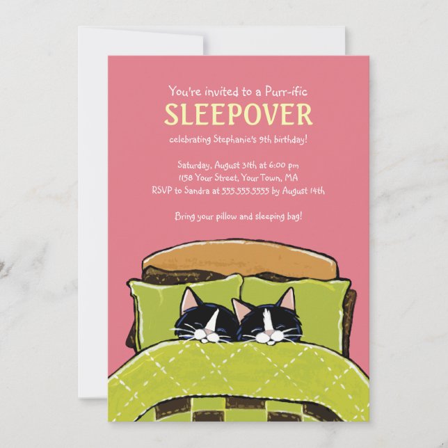 Sleeping Kitten Slumber Party Invitations (Front)