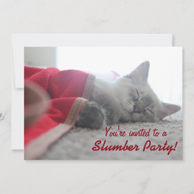 Sleeping Kitten Slumber Party Sleepover Invitation (Front)