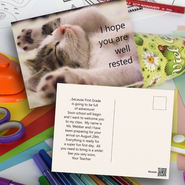 Sleeping Kitten Student Welcome Postcards (Creator Uploaded)