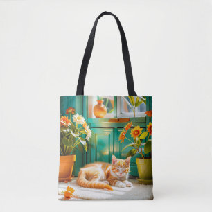 Sleeping kitten tote bag