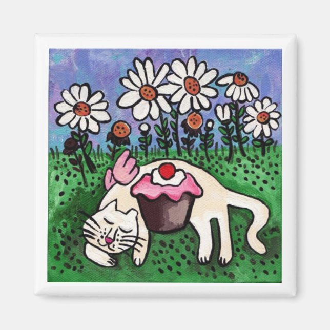 Sleeping Kitty Angel Magnet (Front)