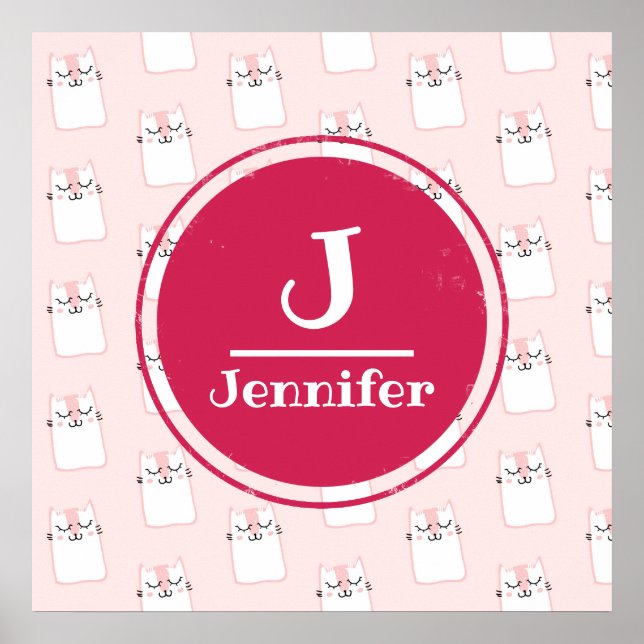 Sleeping Kitty Cat Pattern Monogram Poster (Front)