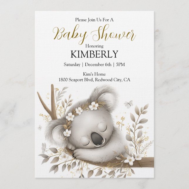 Sleeping Koala Cub Invitation (Front)