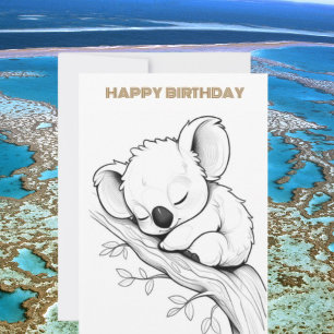 Sleeping koala happy birthday card