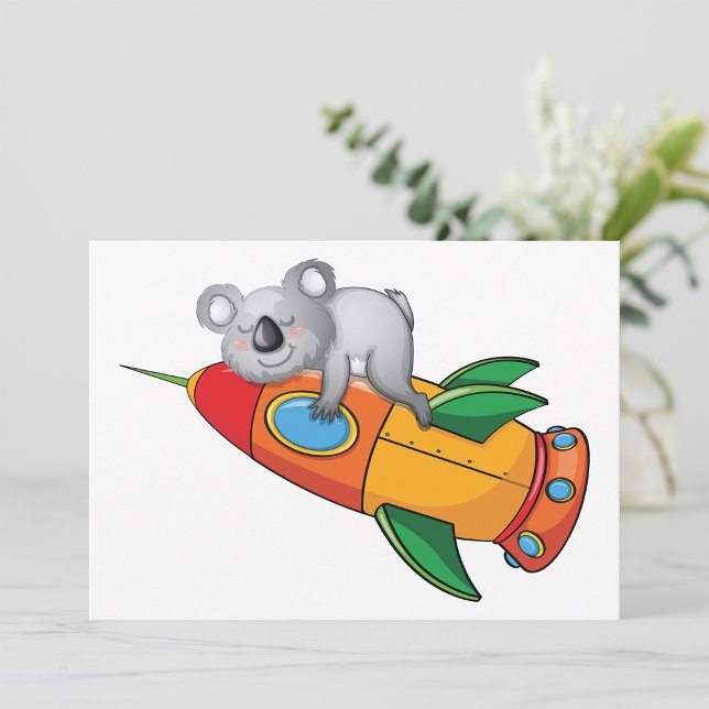 Sleeping Koala on Colourful Rocket  Invitation (Creator Uploaded)