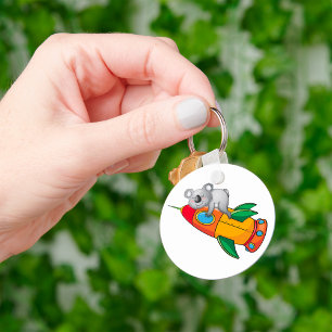 Sleeping Koala on Colourful Rocket  Key Ring