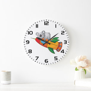 Sleeping Koala on Colourful Rocket  Large Clock