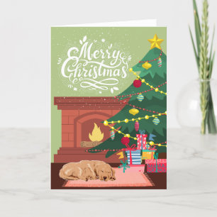 Sleeping Labrador Retriever Home Merry Christmas  Holiday Card