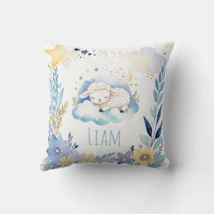 Sleeping Lamb Boho Name Nursery Pillow