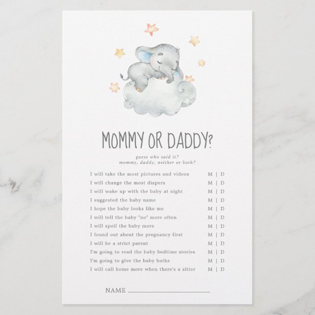 Sleeping Little Elephant Boy Mummy or Daddy Game (Front)