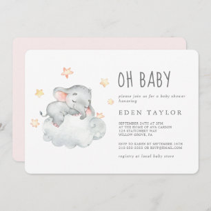 Sleeping Little Elephant Girl Oh Baby Shower Invitation