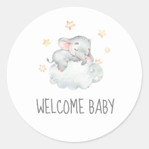 Sleeping Little Elephant Girl Welcome Baby Shower Classic Round Sticker