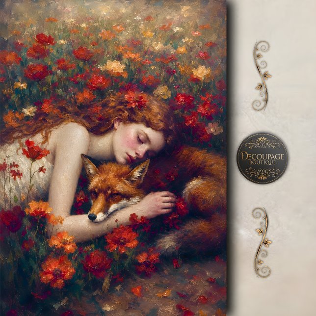 Sleeping Maiden and Fox Decoupage Tissue Paper (Sleeping Maiden and Fox Decoupage Tissue Paper)
