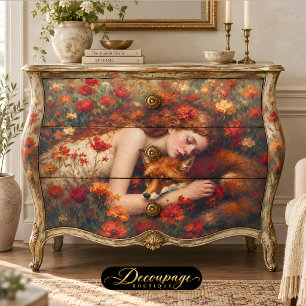 Sleeping Maiden and Fox Decoupage Tissue Paper