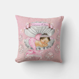 Sleeping Mermaid Baby Girl Pink Nursery Cushion