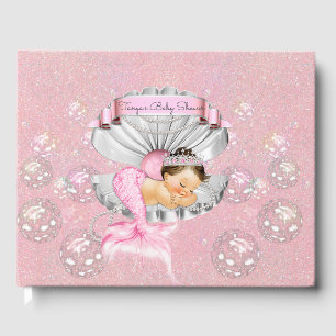 Sleeping Mermaid Baby Girl Pink Shell Pearls Guest Book