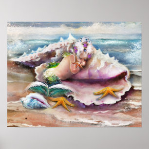 Sleeping Mermaid Baby Poster