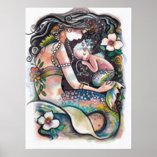 Sleeping Mermaids , mum and child Poster