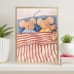 sleeping mice illustration cute mice art poster