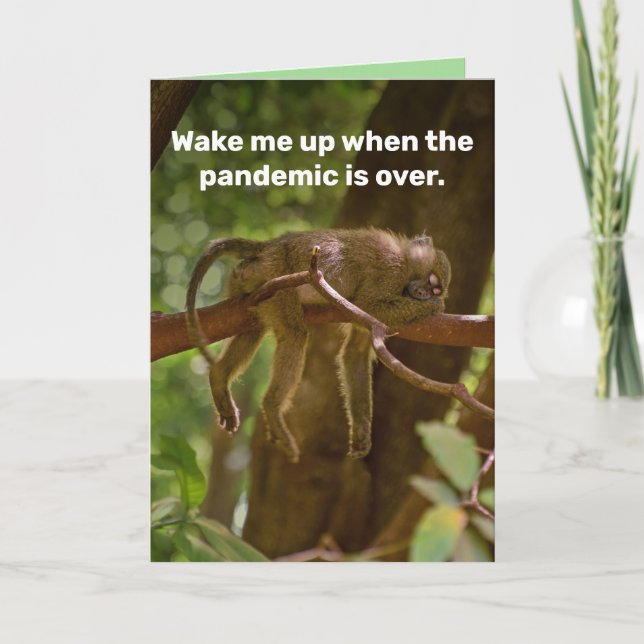 Sleeping Monkey- Wake Me Up When Pandemic Is Over Card (Front)