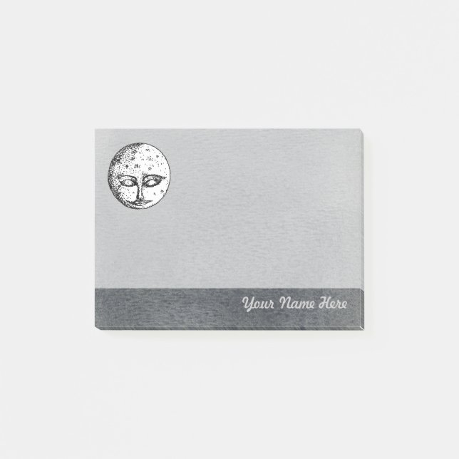 Sleeping Moon Face on Grey Post it Note (Front)