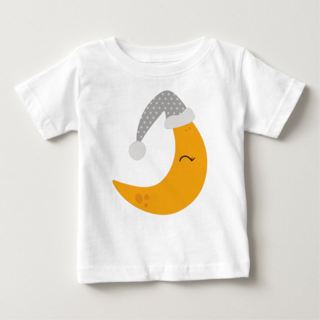 Sleeping Moon, Nightcap, Cute Moon, Yellow Moon Baby T-Shirt (Front)