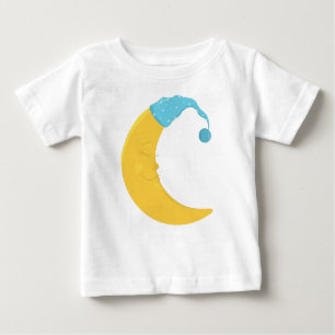 Sleeping Moon, Yellow Moon, Cute Moon, Nightcap Baby T-Shirt