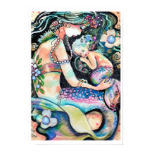 Sleeping Mum and child Mermaid ART Poster