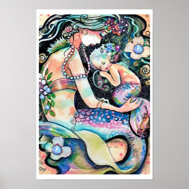 Sleeping Mum and child Mermaid ART Poster (Front)