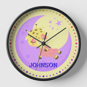 Sleeping on the Moon Baby Giraffe Clock